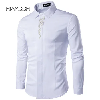 

MIAMOOM Men Shirt Long Sleeve High End Multicolor Base Henry Collared Printed Shirt Streetwear