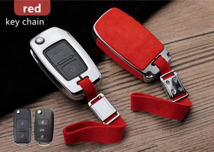 B key red keychain Автомобильный замшевый кожаный брелок для ключей чехол для Volkswagen Golf 7 Tiguan MK6 Passat; Skoda Octavia A5 A7 Kodiaq Seat Leon Ibiza - Название цвета: B key red keychain