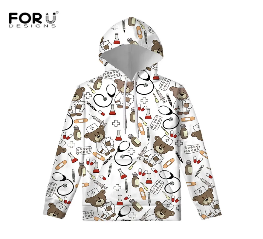 FOURUDESIGNS мультфильм медсестры медведь печать осень зима 3D толстовки с капюшоном топы Спортивные костюмы куртка осень зима загрязнители - Цвет: HXA106Z72