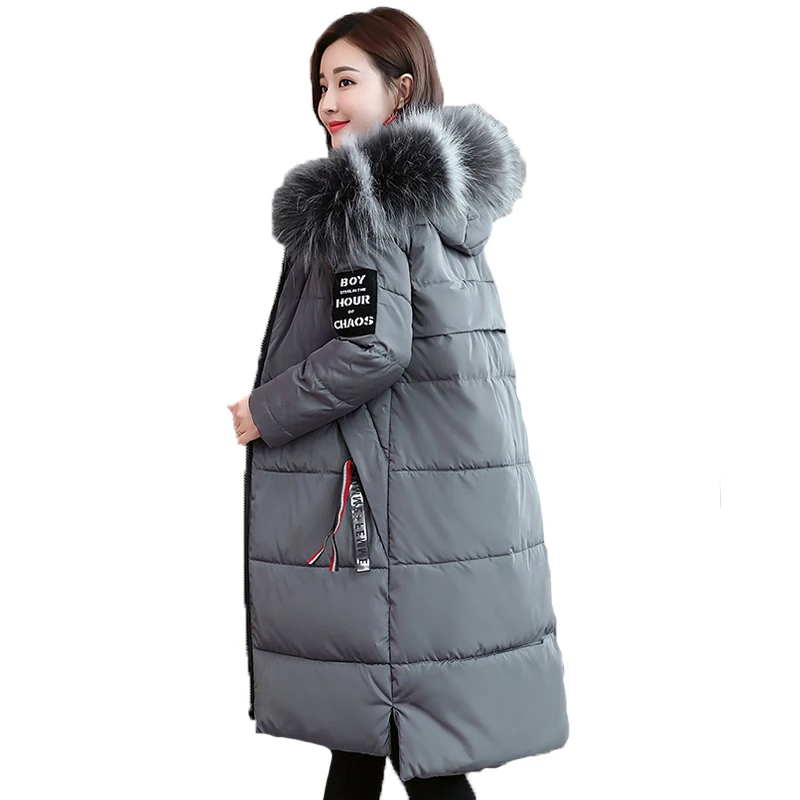 

6xl Plus Size Long Fur Collar Down Cotton Jacket Solid Warm Outwear Winter Coat Women Ukraine Thick Hooded Parka Female YP022