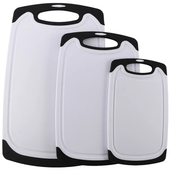 

3 plastic cutting boards suitable for dishwasher with anti-slip feet and anti-drip groove (black)
