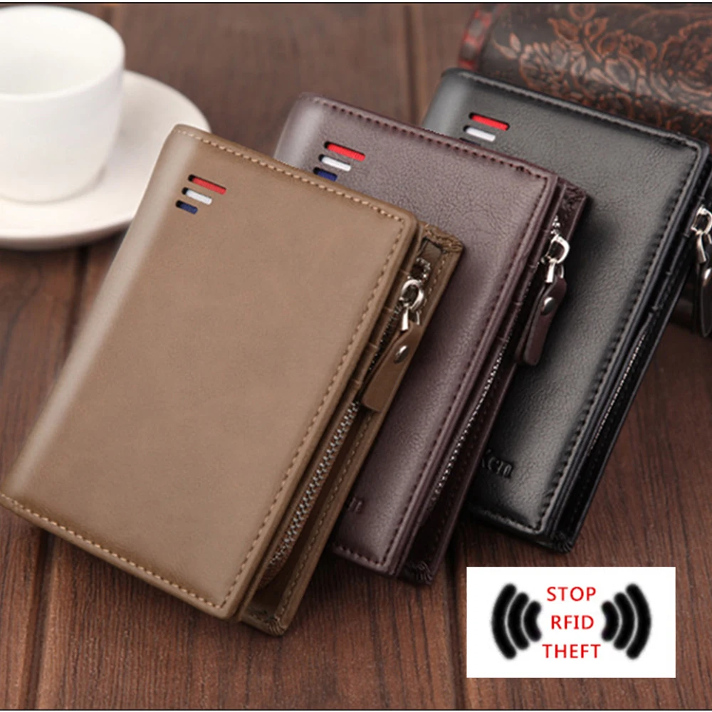 

RFID Short Men Wallets Fashion New Card Purse Multifunction Original Leather Wallet For Male Zipper Wallet With Coin pocket