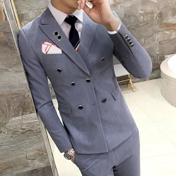 

Royal Blue Double Breasted Plus Size 3xl 4XL 6 Solid candy Color Grey Wedding Bridegroom Suit costume homme bleu