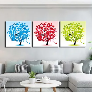 

3 Pieces Blue Red Green Tree Wall Art Canvas Poster and Print Landscape Pictures Modular Wall Art Framework