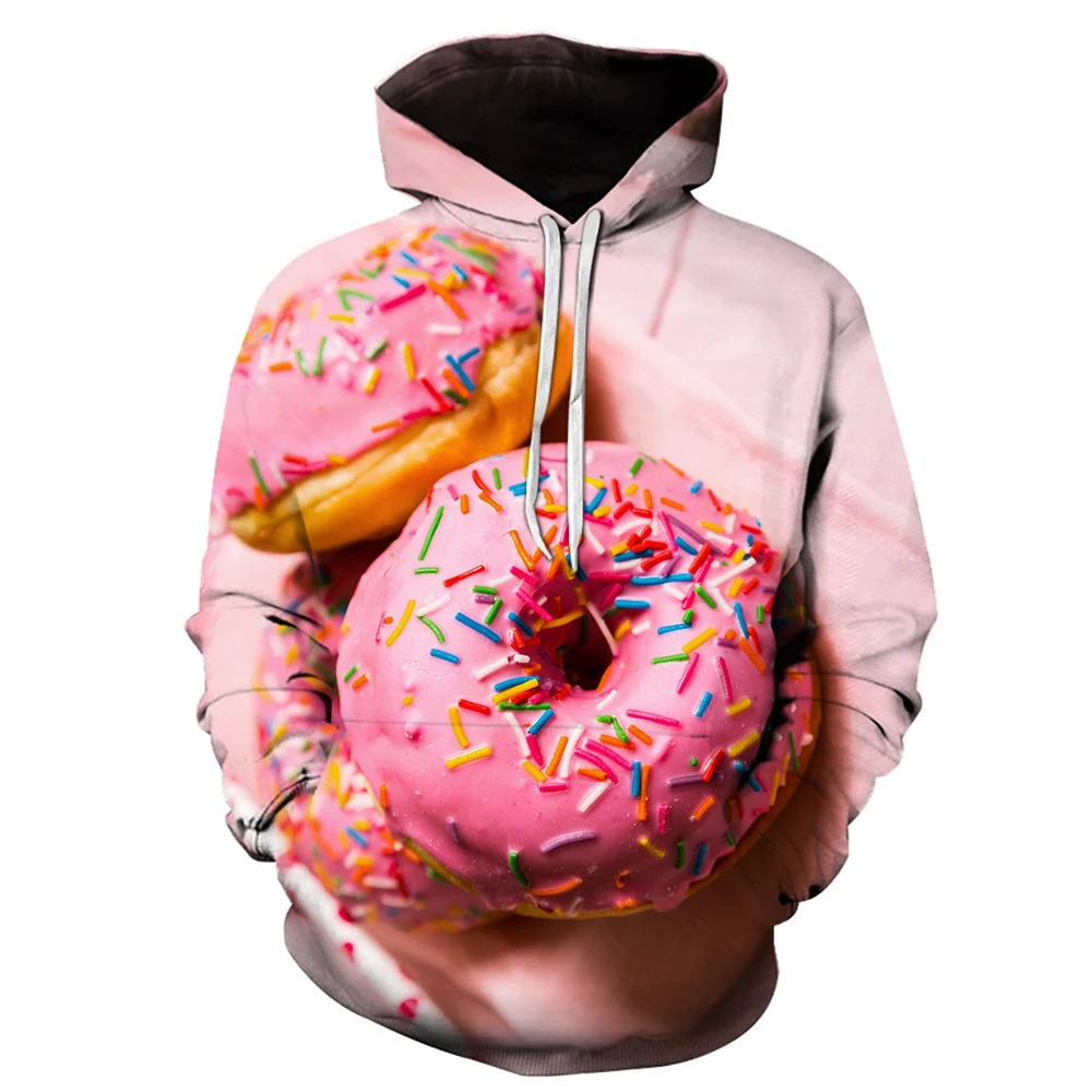 

Новые стильные толстовки с 3D принтом для мужчин и женщин, забавные толстовки с капюшоном, Пончик, шоколадный десерт, принт, Лидер продаж, пуловер с рукавом