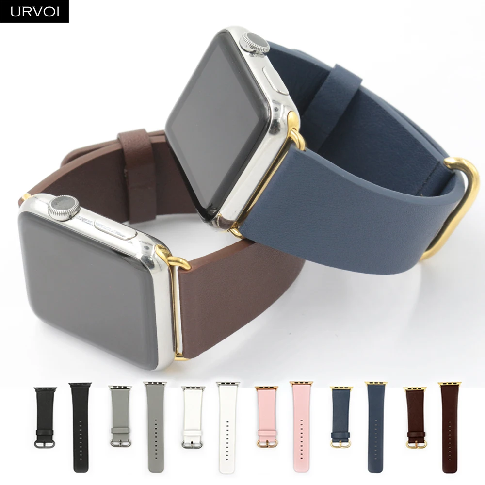 URVOI кожаный ремешок для apple watch 4 5 3 2 1 ремешок для iwatch 40 мм 44 мм Свифт кожа классическая Пряжка современный дизайн