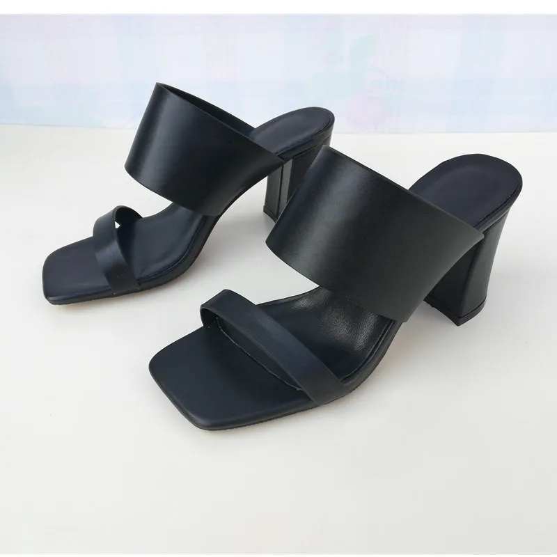 Женские шлепанцы; Zapatos De Mujer; шлепанцы с открытым носком; женская обувь на квадратном каблуке; сексуальные женские сандалии; однотонные шлепанцы