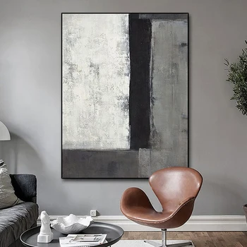 

Hand painted oil painting black and white modern minimalist hanging painting office studio wall decoration painting nordic wind