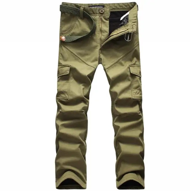 Army yellow Зимние брюки с начесом, мужские мешковатые брюки с боковой молнией, мужские плотные флисовые брюки-карго, камуфляжные повседневные мужские брюки с нижней частью, большой размер 40 - Цвет: Army yellow