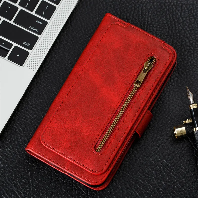 Флип-кошелек для samsung Galaxy S10 S8 S9 Plus S7 Edge S10E Lite на молнии кожаный чехол стоячий чехол со слотом для карты сумка для мобильного телефона - Цвет: Red