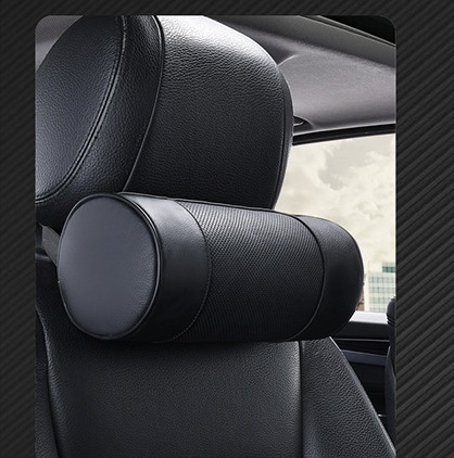 Leather Car Seat Headrest Pillows Auto Safety Cylindrical Black Neck Support Cover Cushion Memory Bone Head Protector