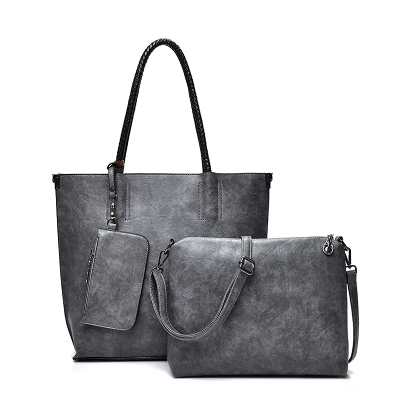 3 комплекта, кошельки и сумки, роскошные кожаные сумки, женские сумки, дизайнерские женские ручные сумки, известный бренд, женские сумки-мессенджеры - Цвет: GRAY