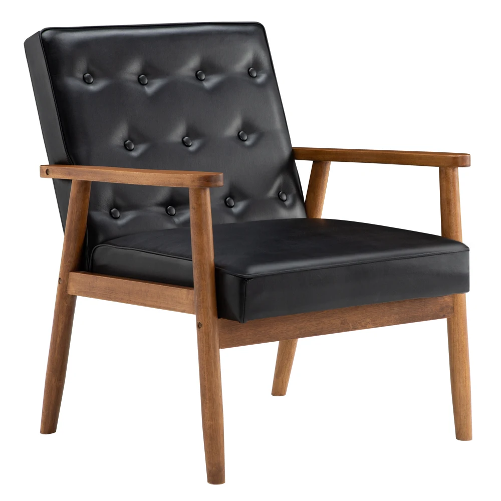 

Retro Modern Single Leisure Sofa Chair Wooden Black/Brown PU 75x69x84CM for Living Room Study Etc.[US-Stock]