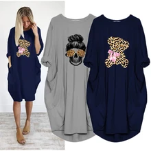 Dress Women Leopard Skull Print Nightdress  Pocket Loose Sexy Sleepwear Vintage Cute Fall Clothes Casual Homewear 2021