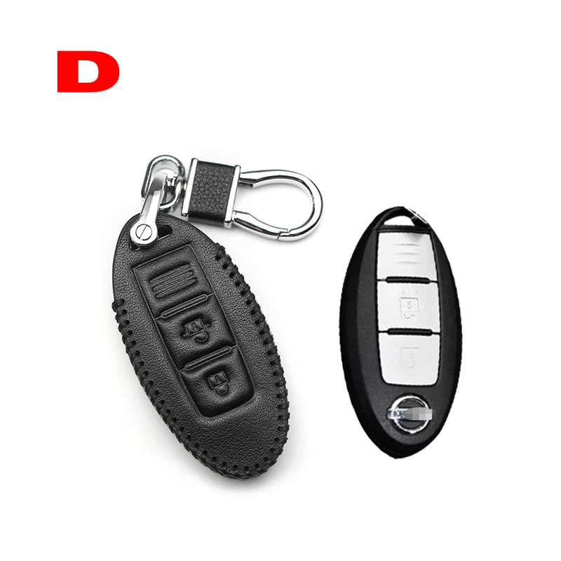 Car key case for cars leather remote key for Nissan Note Micra k12 x trail t31 t32 Qashqai Teana j32 j10 patrol y62 Tiida Murano - Название цвета: D Black line