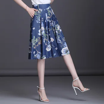 

Brand Tencel Printed Denim A- line Skirt Female 2020 New Style High Waist Large Swing Skirt Slim Mid Skirt harajuku jean skirt
