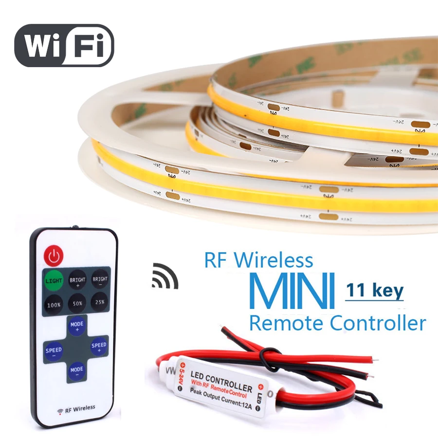 

COB LED Strips Lights Wifi Controller 12V 24V Home Wireless RF Remote Flexible Led Strip Warm White Cool White Background Decor