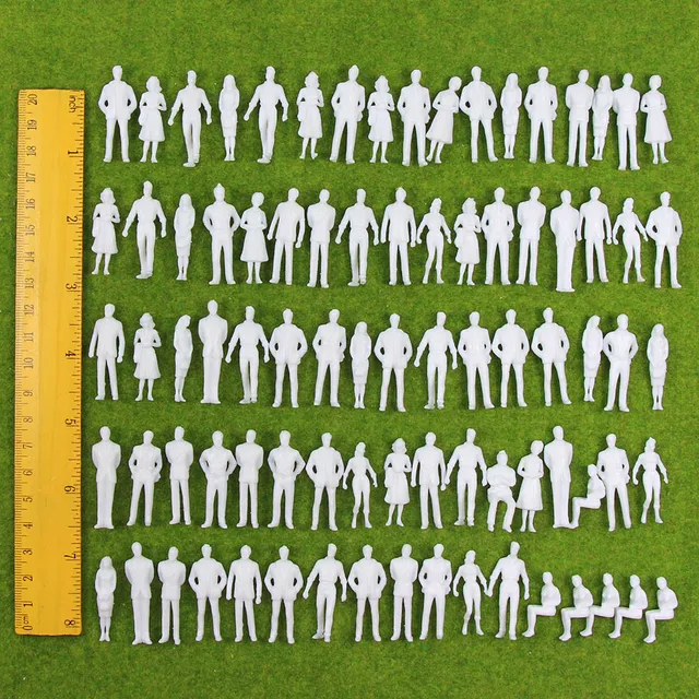 100pcs Model Trains 1:50 Scale White Figures Unpainted O Scale People Railway Layout