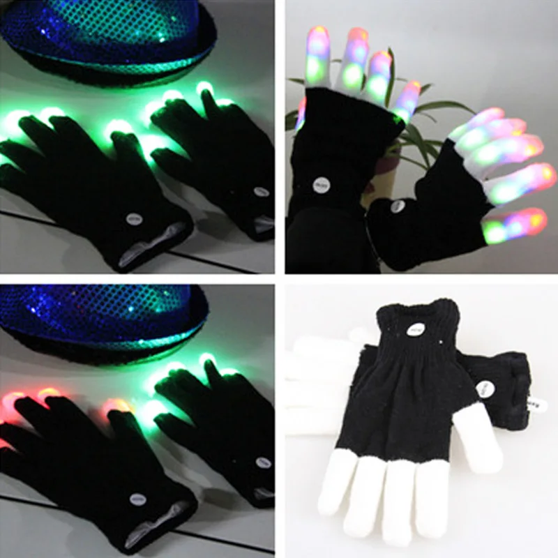 LED Rave Flashing Gloves Glow 7 Mode Light Up Finger Tip Lighting Pair Black LED Rave Flashing Gloves Glow 7 Mode Light Up Finger Tip Lighting Pair Black