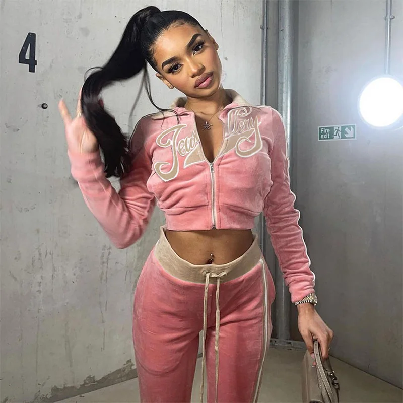 Y2k Spring Autumn Two Piece Women's Set 2022 Streetwear Casual Sports Letter Embroidery Long Sleeve Jacket Pants Women Tracksuit plus size pant suits for weddings