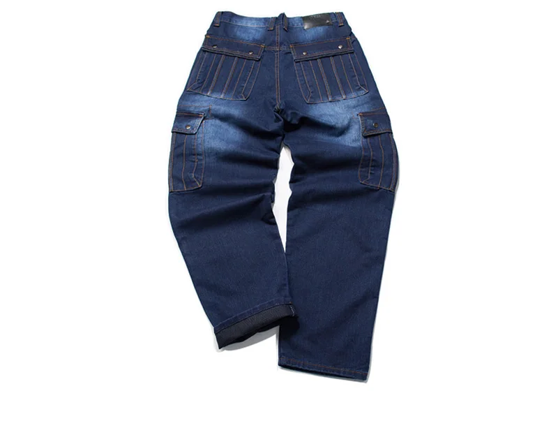 Mcikkny Fashion Men's Cargo Jean Pants With Multi-pockets Loose Style Motorcycle Denim Trousers For Male Washed Size 29-44 (12)