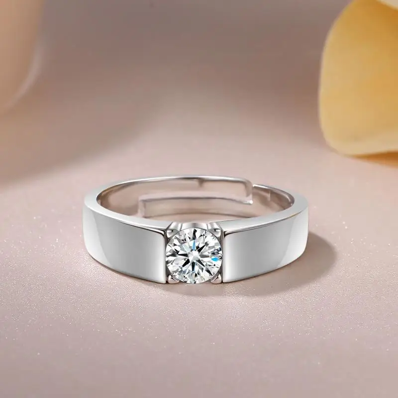 Yanhui роскошь мужчин серебро 925-й пробы кольцо с изменяющимся размером 5 мм 0.75ct Диамант обручальное кольцо открытие можно регулировать размер MJZ043