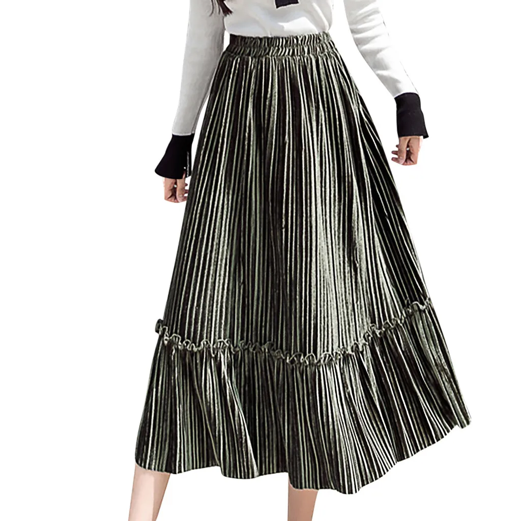 Золотые бархатные средней длины юбки женские сексуальные с высокой талией юбка в складку женская модная одежда осень зима повседневные свободные юбки z1029