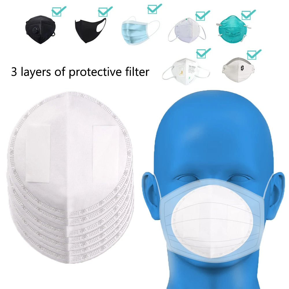 

50pcs Disposable Mask Filter Pad Melt Blown Cloth Mask Inner Gasket Adult Children Universal Breathable Three-layer Protective