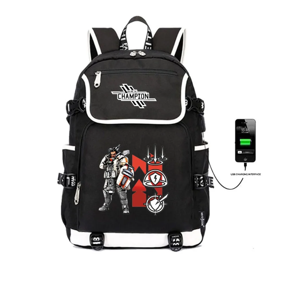 Игры Apex Legends рюкзак USB рюкзаки с зарядным устройством Студенческая Книга сумка рюкзаки для женщин и мужчин подростков плечо дорожная сумка для ноутбука сумка