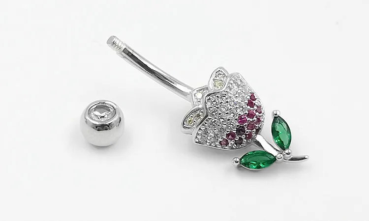 925 sterling silber Bauchnabel Ringe Rose blume form CZ Nabel Ringe Bauch Piercing schmuck für Frauen – Detail 4