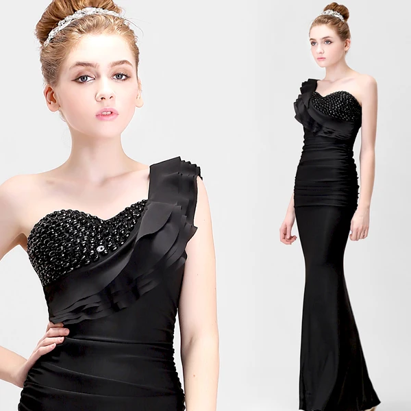 Vestido de renda crystal Новое модное Черное длинное вечернее платье на одно плечо платья для матери невесты