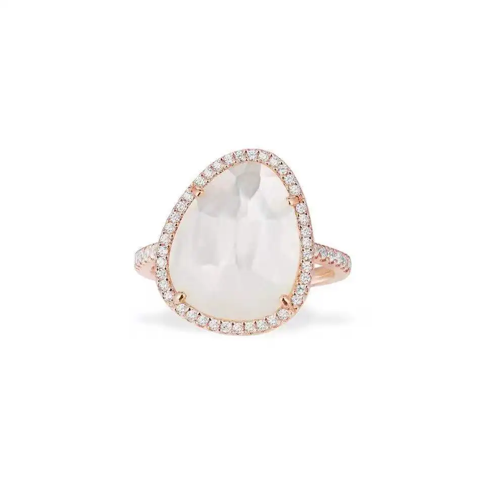 S925 pure silver high-end micro inlaid fashion temperament mother shell ring