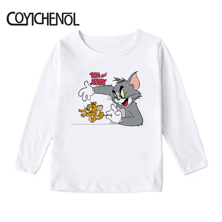 Tom and Jerry print kids tshirt Spring and autumn 2-12 Years long sleeve Kid Printed cartoon Tops COYICHENOL - Цвет: Зеленый