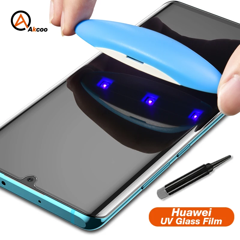 

Akcoo Tempered Glass for Huawei P30 Pro Screen Protector UV Liquid Full Glue film P30 lite glass film with oleophobic coating