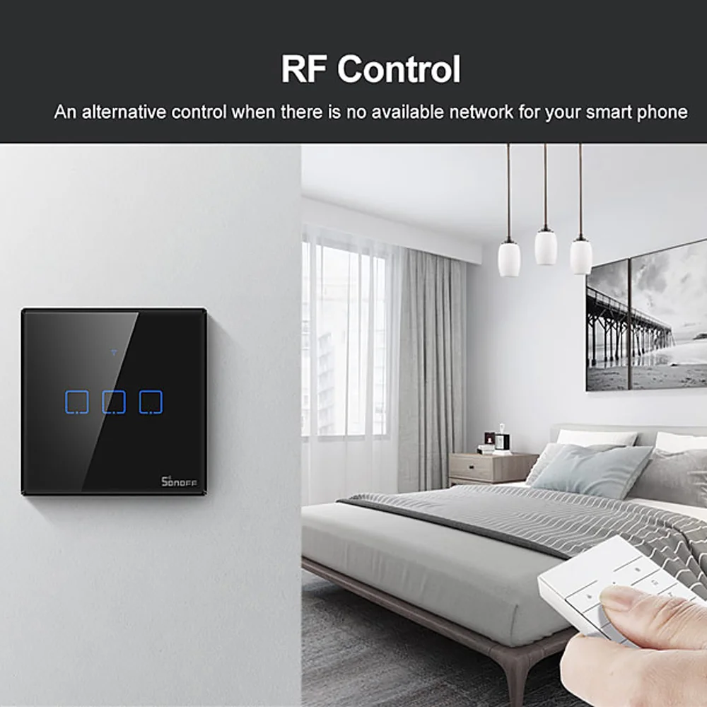 Интеллектуальный выключатель света SONOFF T3 Wi-Fi RF Беспроводной 433 МГц RF пульт Управление настенный сенсорный выключатель света Панель розетка ЕС/Великобритании партии 1/2/3 Поддержка Google Home Alexa