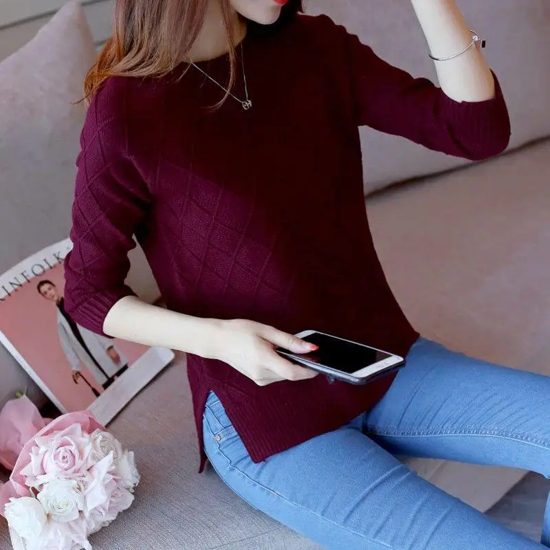 Fashion Ladies Full Sleeve Women Knitting Sweater Solid O-Neck Pullover Jumper Female Sweater Casual Knitted Girls Sweaters