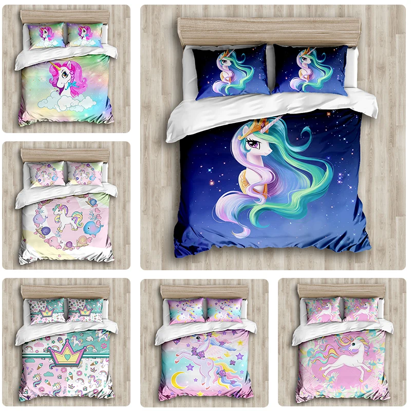 

2020 new Color Unicorn room bedding set luxury duvet cover set Bedding Set Printed Duvet Cover Set Bed Set Twin Full Queen King