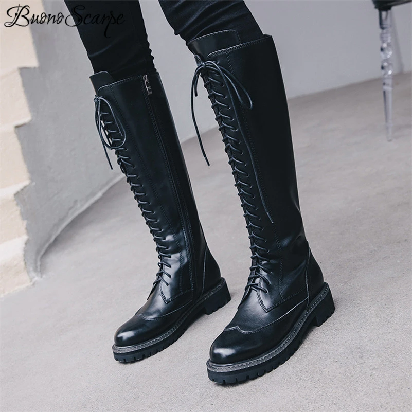 Женские ботинки из натуральной кожи Buono Scarpe черные на толстой платформе с