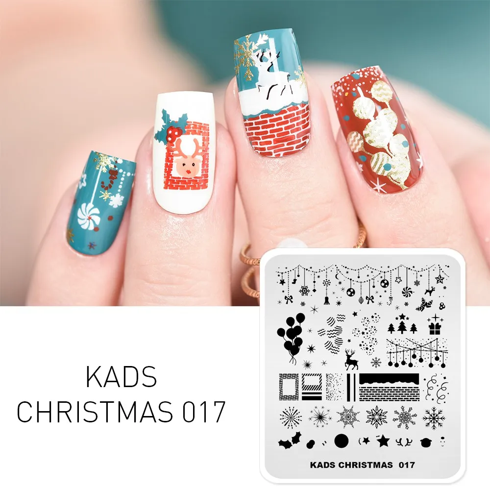 KADS 18 дизайн ногтей штамповки пластины Рождество и Хэллоуин стиль дизайн ногтей штамп изображения трафаретные гвозди инструмент для маникюра - Цвет: CHRISTMAS 017