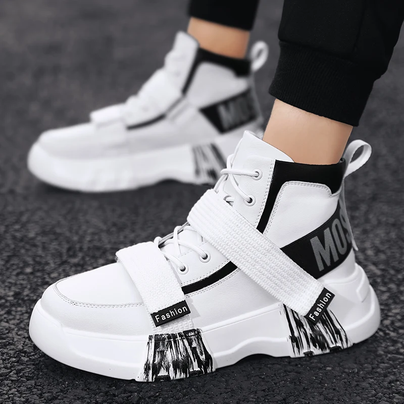 

Autumn Leather Sneakers For Men Thick Soled Young Casual Men Footwear High Top Casual Adult Shoes Designer Sneakers