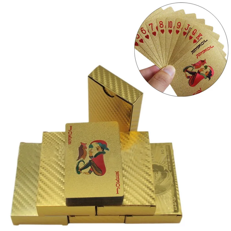 24K Gold Playing Cards Plastic Poker Game Deck Foil Pokers pack Magic Waterproof Card Gift Collection Gambling Board | Спорт и