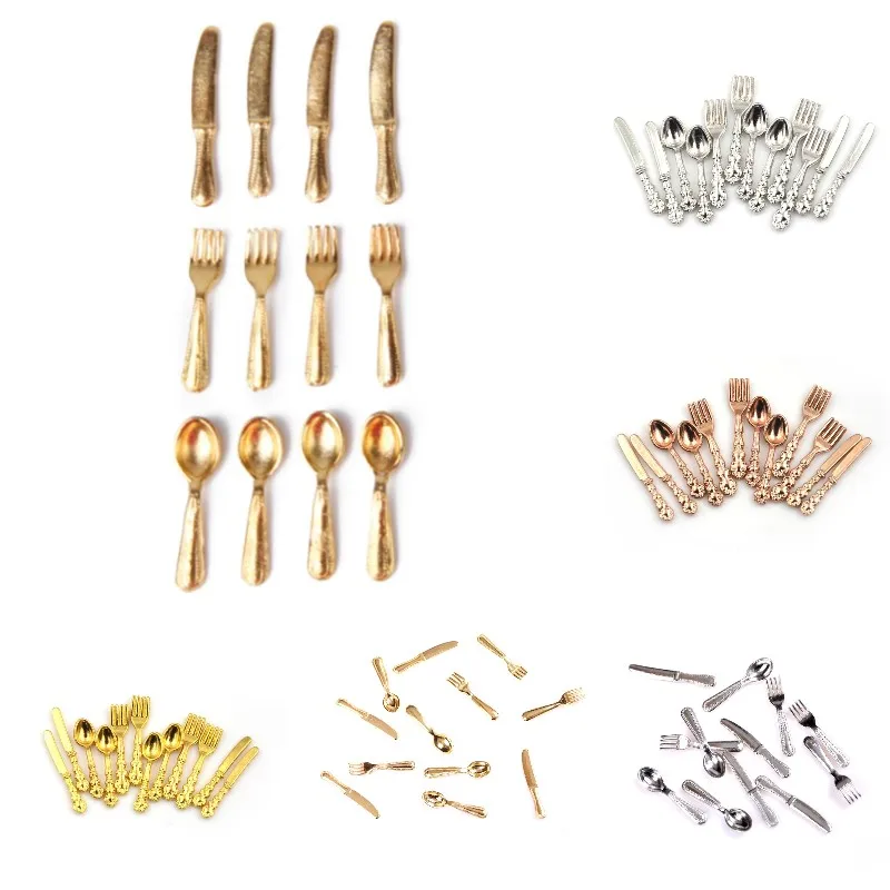 

Kitchen Accessories Toys Dollhouse Miniature Forks, Spoons & Knifes Tableware Stainless Steel Tableware Set