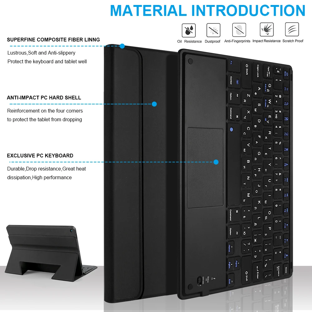 Russian Keyboard Case For iPad 10.2 2019 Case PU Leather Flip Stand Bluetooth Touchpad Keyboard Tab