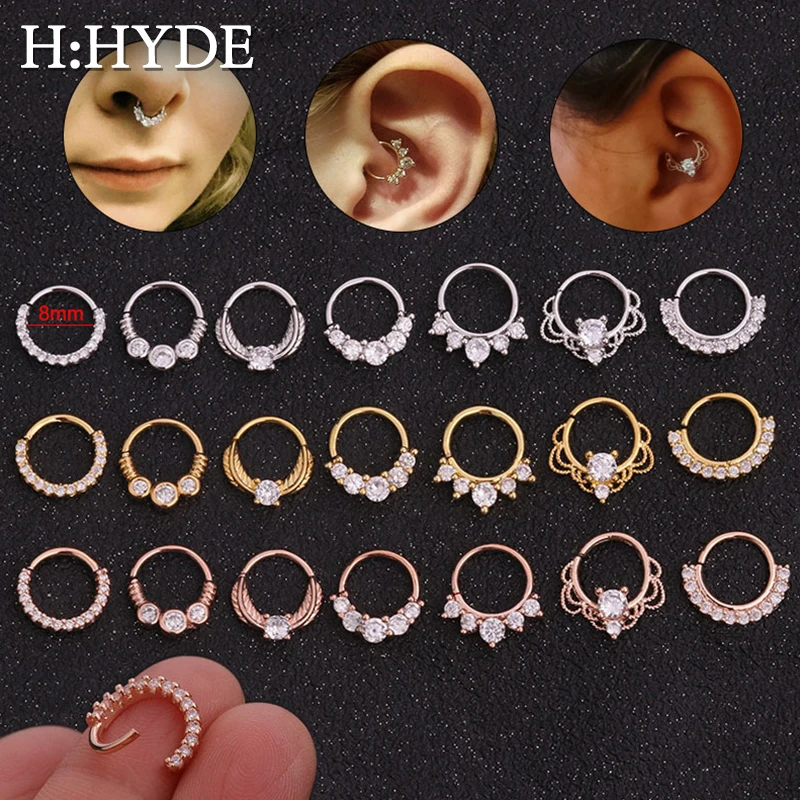 H:HYDE 8 мм открытые серьги-кольца серьги CZ кастилаж Rook перегородка кольцо для носа