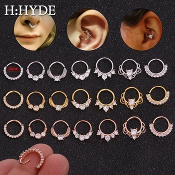 

H:HYDE 8mm Open Hoop Daith Earring CZ Cartilage Rook Earring Septum Ring Nose Ear Piercing Body Piercing Jewelry Gift