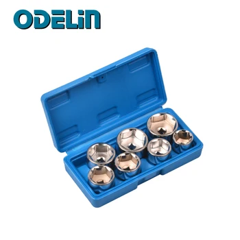 

Oil Filter Cap Wrench Socket Set Tool Kit 7 Piece Metric 24 27 29 30 32 36 38mm 3/8" Drive With Case