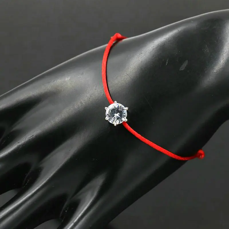 Silver Color Round Rhinestones Crystals AAA Zircon Thin Red Rope Thread String Braided Bracelets Women Gifts bracelet jewelry