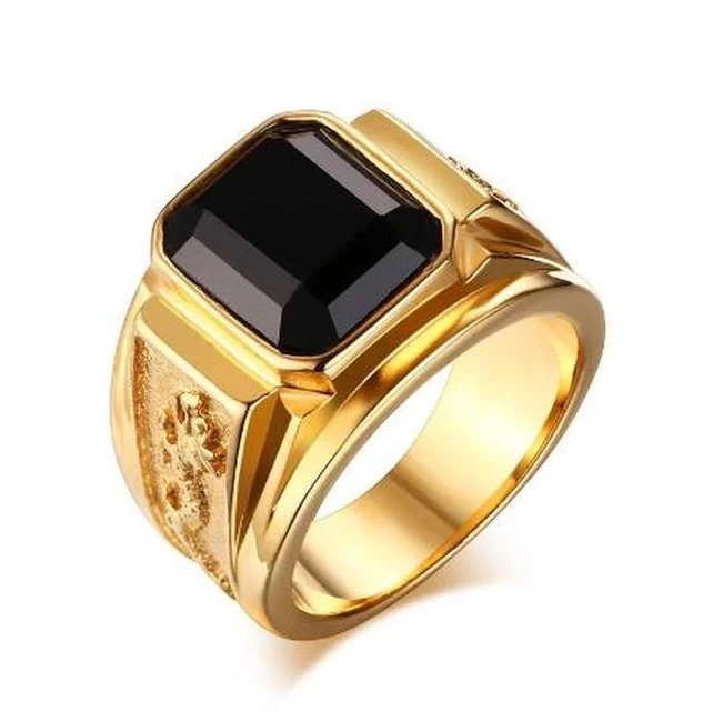 New Golden Dragon Gold Color Man AAA Wedding Ring Big Men 6-13 Retro Jewelry AJZ352black