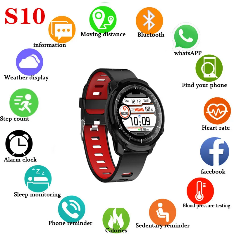 

S10 Touch Fashion Sports Smart Watch Men and Women Sports Clock Heart Rate Monitor Smartwatch for IOS Android Phone