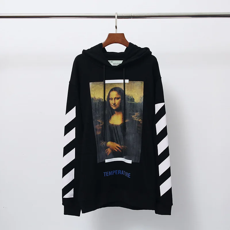 19SS OFF-WHITE OW Mona Lisa толстовка мужская пара махровое Худи супер Высококачественная Толстовка - Цвет: Черный